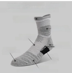 Detail of grey athletic socks featuring mesh ventilation and ankle protection zones