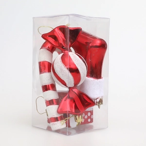 Christmas tree decoration set with red and white candy canes and glitter gift box ornaments