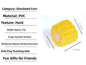 Detailed view of artificial corn prop made of durable PVC with dimensions and weight