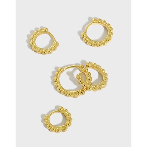 925 Sterling Silver Beaded Hoop Earrings For Women Minimalist French Style Vintage 18K Gold Plated Bubble Round Ear Buckle Jewelry