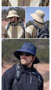 Detail view of breathable mesh and adjustable windproof cord on outdoor sun hats