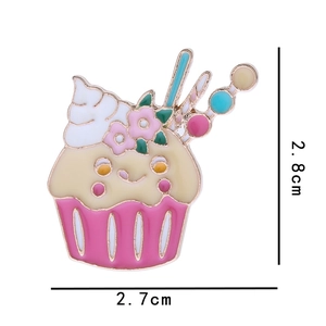 Cute cupcake enamel pin with smiley face and pink flowers in 2.8cm x 2.7cm size
