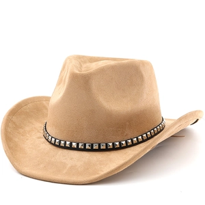 Western Cowboy Hat Faux Suede Retro Wide Brim Rivet Decor Jazz Punk Style For Men Women Outdoor Travel