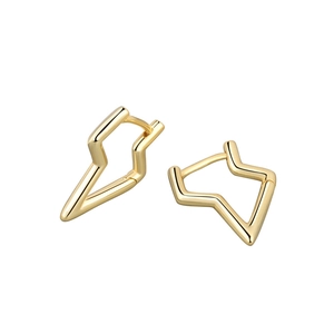 Polished golden geometric irregular ear cuffs with a minimalist lightning design