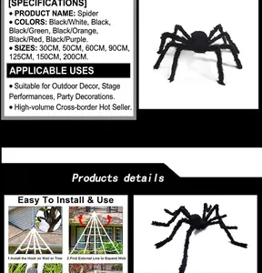 Dettagli ragno gigante di Halloween con opzioni da 30cm a 200cm e occhi rossi vivaci