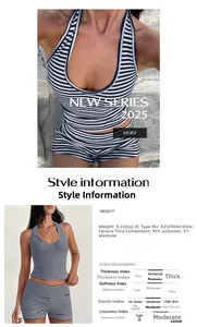 Size chart showing fabric details for Y2K halter vest and shorts two-piece set