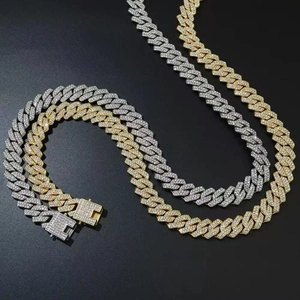 Iced out 14mm rhombic Cuban link chain necklaces in gold and silver finish