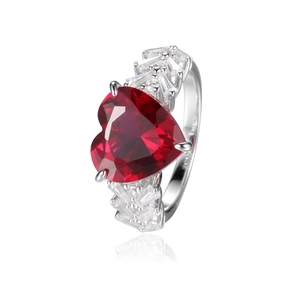 Elegant S925 sterling silver ring with a red heart-shaped carbon diamond and ice cut stones