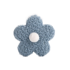 Blue teddy fleece flower 8cm double-sided floral accessory with white plush center