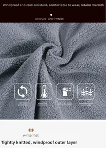 Close-up of thick grey thermal knit fabric showing soft fleece texture and windproof weave