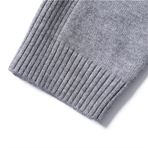 Men's grey turtleneck knit sweater featuring premium ribbed cuffs and soft texture