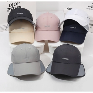 Close-up of quick-dry sun hats with retractable side brims in various colors
