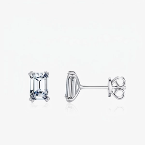 Emerald Cut Cubic Zirconia Stud Earrings With 925 Sterling Silver Earring Post Minimalist Rectangular Jewelry For Women