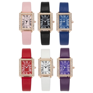 Coffret de montres vintage rectangulaires pour femme avec lunette sertie de cristaux
