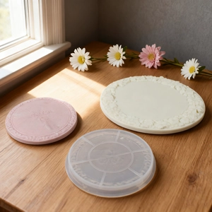 Silicone flower relief round plate mold for DIY resin crafts and gypsum casting decor
