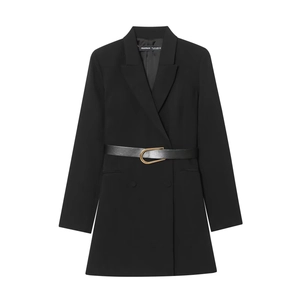 Vestito Blazer Donna Maniche Lunghe Con Cintura Scollo A V Bottoni Poliestere Tinta Unita Ufficio Elegante Mini Vestito