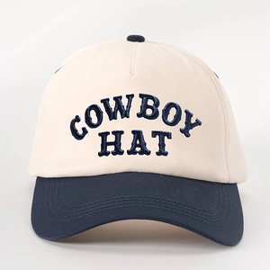 Two-tone beige and navy baseball cap with Cowboy Hat 3D embroidery and adjustable fit