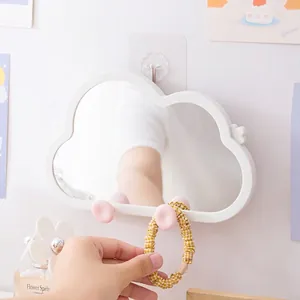 Cloud Shaped Makeup Mirror Wall Mounted Desktop Vanity Mirror With Hooks ABS Frame Phone Holder Creative Ins Style