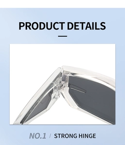 Detail view of durable metal hinge and transparent frames on Y2K futuristic sunglasses