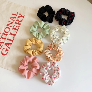Set of 8 vintage chiffon bow scrunchies in solid colors and floral patterns for women