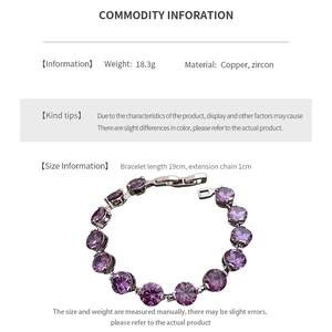 Detailed view of luxury purple zircon bracelet with copper base and prong-set round stones