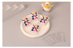 Miniature 6-color watercolor palette charm with tiny brush in a clear case for DIY craft