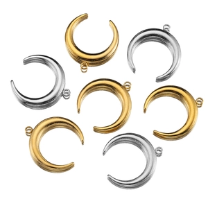 Minimalist Stainless Steel Moon Pendant Connectors 18K Gold Plated Crescent Horn Shape Accessories For DIY Necklace Earring Making