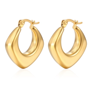 Chic 18K gold plated thick shield shape stainless steel hoop earrings with polished finish