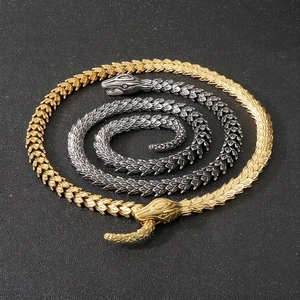 Men Snake Shape Necklace Stainless Steel Vintage Punk Style Scale Texture Metal Chain Jewelry With Snake Head Clasp