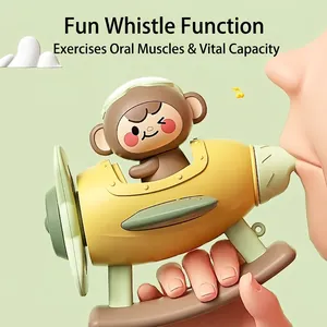 Cute cartoon airplane whistle toy for kids featuring a little monkey pilot and sand finish