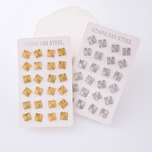 Square Stainless Steel Stud Earrings Geometric Radial Stripe Texture Minimalist Fashion Jewelry For Women