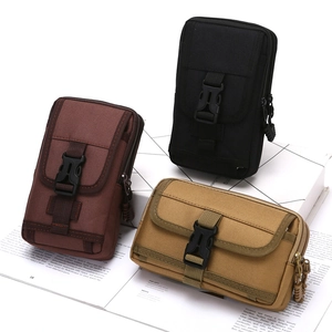 Vertical tactical belt pouches in brown, black, and khaki with durable nylon material