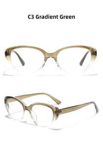 Macro detail of cat-eye sunglasses model 53011 in gradient green with metal hinges