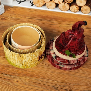 Lot de 3 boîtes cadeaux de Noël gigognes avec couvercles en forme de bonnet de Père Noël
