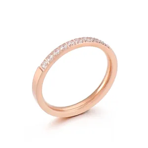 Einzelreihe Zirkonia Ring 316L Edelstahl Roségold Vergoldet Minimalistischer Ins Stil Schmuck Für Frauen
