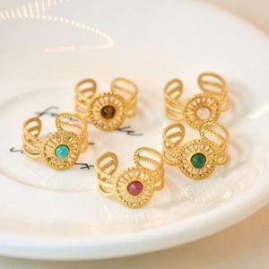 Bohemian vintage gold stainless steel rings set with natural colorful stones