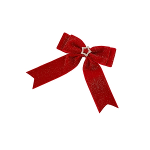Sparkly red festive bow hair clip with star rhinestone and elegant hanging ribbons