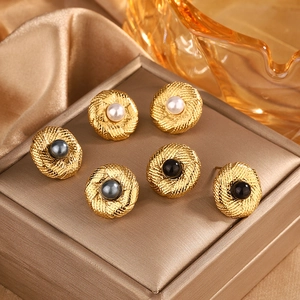 Vintage 18K gold plated hollow earrings set with pearls and turquoise stones