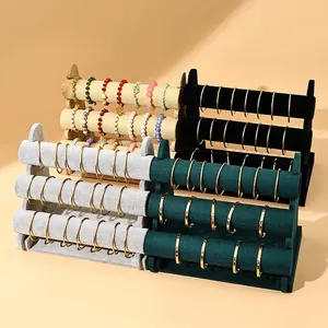 Bracelet Display Stand Velvet Linen Jewelry Organizer Detachable Bangle Holder Watch Rack For Home Storage Shop Retail