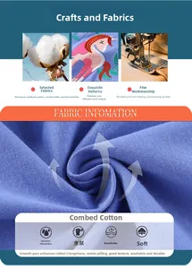 Détail macro de la broderie licorne sur robe en coton peigné bleu pour fille
