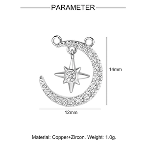 Silver crescent moon and star pendant made of copper zircon with 14mm by 12mm size details