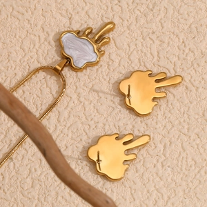 18K gold-plated necklace with lava cloud pendant and matching shell-style stud earrings