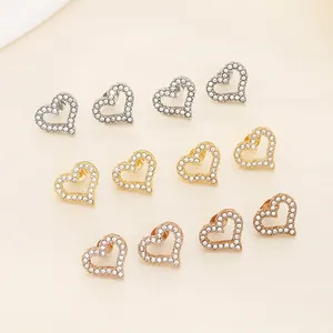 Heart Stud Earrings Stainless Steel Hollow Sparkling Rhinestone Dainty Jewelry For Women Girls Elegant Accessory