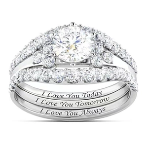 Anillos Apilables Lujo Circonita Cobre Grabado Carta De Amor Boda Compromiso Joyas Para Mujeres Elegante