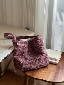 Borsa A Spalla Sottobraccio In Tweed Intrecciato Da Donna Viola Rosa Grande Capacità Borsa Hobo Casual Vintage