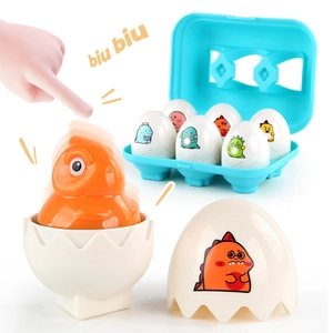 6pcs educational dinosaur egg color matching toy set with blue tray and orange pop-up base