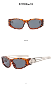 Y2K retro sunglasses with demi-black frame and silver triple-line hollow metal temples