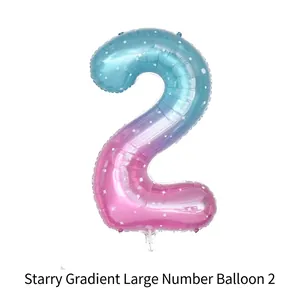 Détail du ballon chiffre 2 en aluminium dégradé ciel étoilé 40 pouces bleu et rose