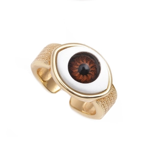 Evil eye open ring in gold with colorful cubic zirconia and hollow palm design
