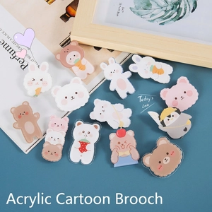 Cute acrylic cartoon bear and rabbit brooch collection for bag accessories